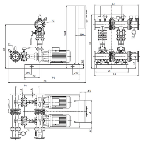 Габаритный чертеж насосной станции Wilo CO-2 BL 100/250-11/4/SK-FFS-S-R