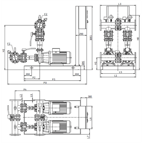 Габаритный чертеж насосной станции Wilo CO-2 BL 100/315-18,5/4/SK-FFS-D-R